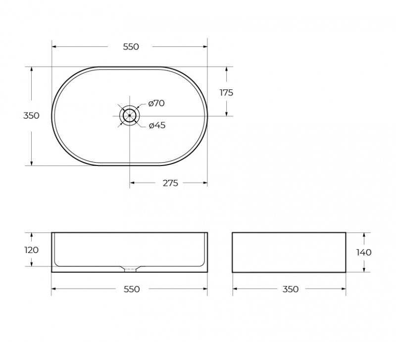 Раковина BelBagno BB1048 овал 550х350х140 накладная