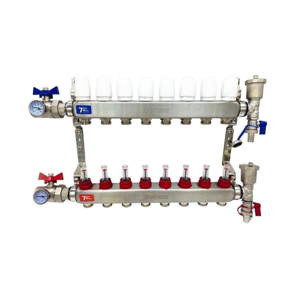 Коллекторная группа 1' х 8вых. х 3/4' в сборе нерж.сталь с кранами ViEir VR113-08