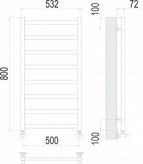 Полотенцесушитель TERMINUS Аврора П8 500х800 RAL 9005 мат. в ком. вен. г/ш 3/4х1/2-2 шт, отр.3/4-2шт