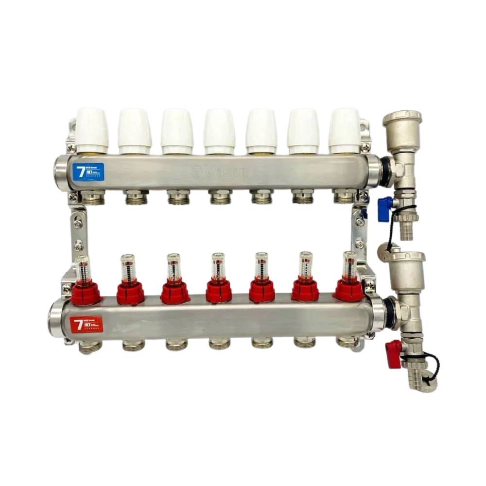 Коллекторная группа 1' х 7вых. х 3/4' в сборе нерж.сталь с кранами ViEir VR113-07