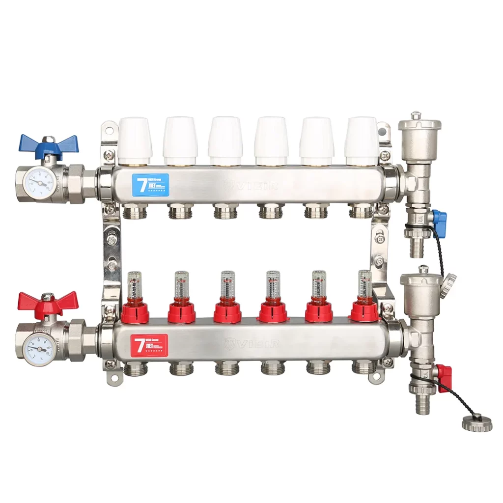Коллекторная группа 1' х 6вых. х 3/4' в сборе нерж.сталь с кранами ViEir VR113-06