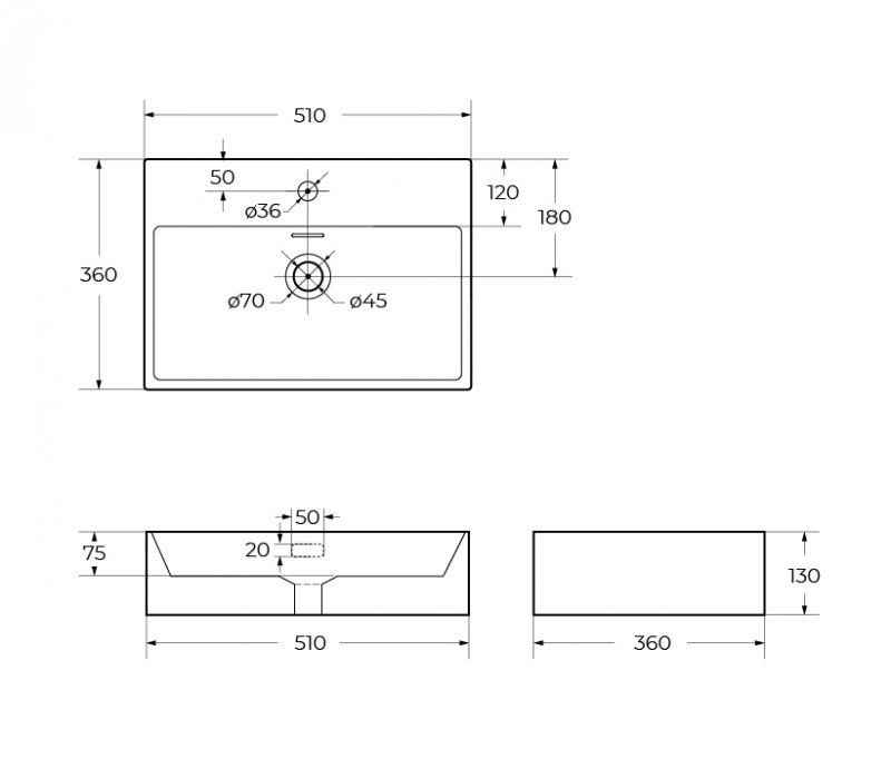 Раковина BelBagno BB1340 510х360х130 с отв. под смеситель накладная